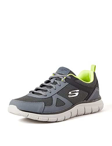 Skechers Herren Track BUCOLO Sneaker, Charcoal & Black Leather/Mesh/Lime Trim, 44 EU